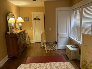 view of bedroom from bed. 