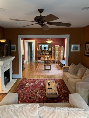 Living room looking into dining