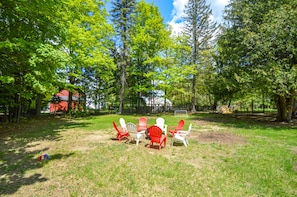 Big backyard we even have outdoor yard games.. Some wood provided