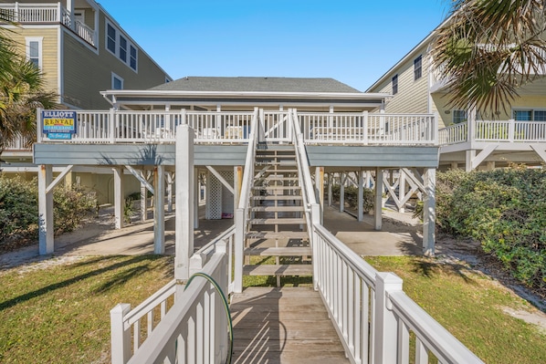 The Good Life welcomes you with a large deck & a private walkway to the beach.