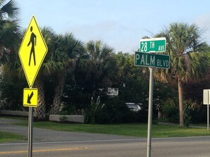 Public crosswalk to beach access on 28th and Palm. One block from Cameron Blvd.