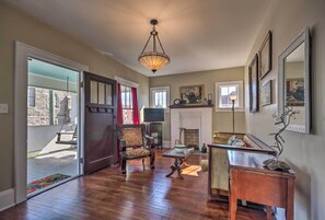 The restored home has beautiful antique furnishings.