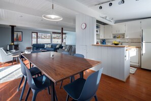 Dining table fits 8 - 10.  Kitchen now has new appliances & is newly painted