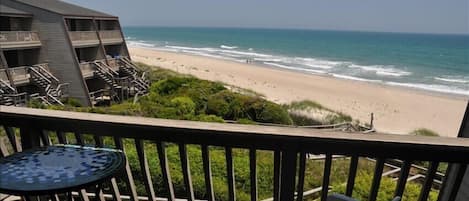 View of beach from top deck in May.