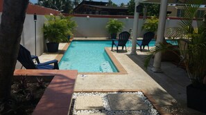 View of shallow end of our large L shaped pool