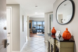 Entry hall with view of water.