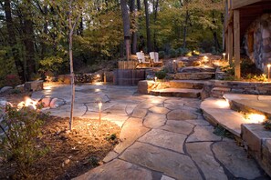 Lakeside stone patio with fire pit - off lower level walkout 