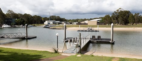 Private pontoon and sandy beach