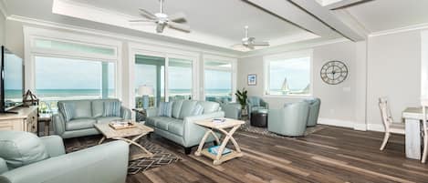 Large great room w/ sweeping ocean views in this brand new luxury home!