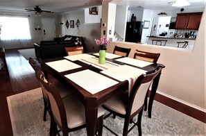 Dining, living and kitchen area