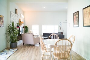 Open concept for living areas with 12ft ceilings