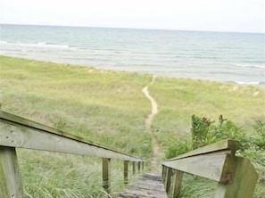 Dream like path to the 110' of private Lake Michigan beach