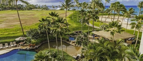 Lanai view of Lagoon, ocean Beach Bar and Lagoon Pool