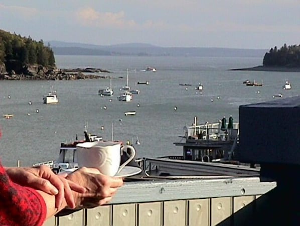 Ahhhhh, coffee on the deck. Join us on the Bar Harbor Waterfront!
