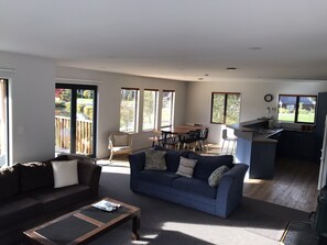 large open plan kitchen, dining, living