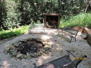 Fire Pit with large Wood box for making S'mores.