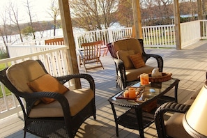 Lower covered and sun deck overlooking the Lake