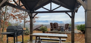 gazebo, charcoal grill, firepit just steps from cabin! what a view!