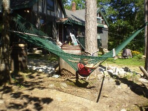 Hammock next to fire pit.  Great place to star gaze at night.  Amazing stars.