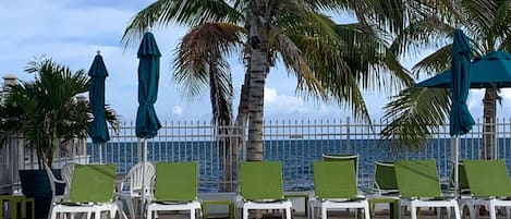 View looking across the pool toward Atlantic Ocean and the beach