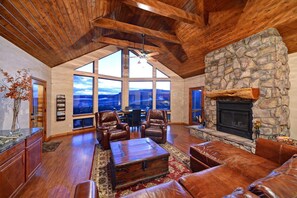 Family room with fireplace and amazing views.