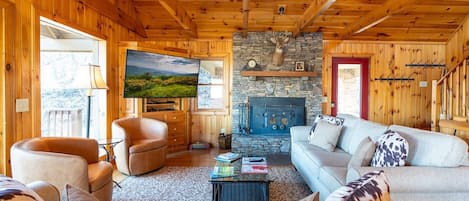 Living Room with Wood Burning FP and TV