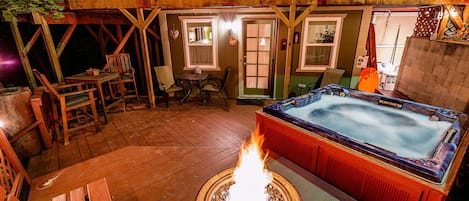 Back patio with hot tub & Fire Ring