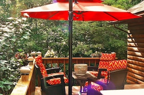 New seating area with offset umbrella