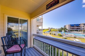 Deck overlooking pool/waterslide