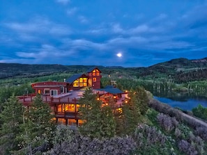 Moonrise at Timber Moose Lodge, the largest private log cabin in America