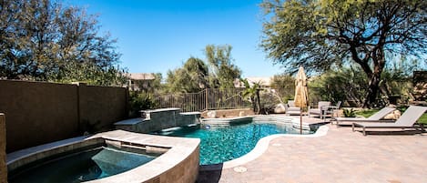 Heated Pool with Hot Tub spill