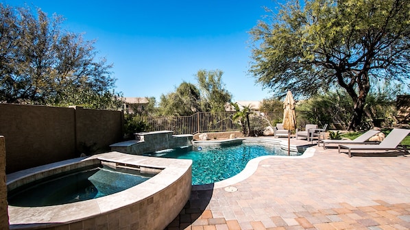 Heated Pool with Hot Tub spill