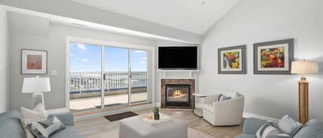 Very modern living room with stunning Ocean, Inlet, and Bay views! Renovated in 2024