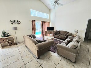 bright, open living area, high ceilings