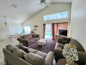 bright, open living area, high ceilings