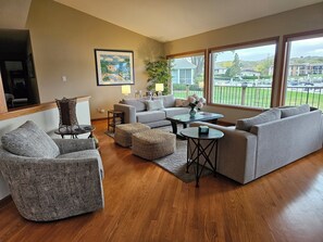 Furniture arranged for comfortable gatherings.