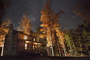 Cabin at night. (Photo by M. Marshall.)