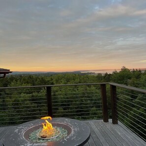 Gas fire pit on upper deck