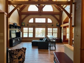 Soaring Timber Frame Ceilings, overlooking the Mississippi.