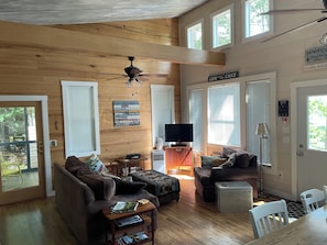 Living room with upper windows shown.