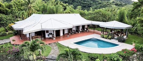 Villa and pool from the air
