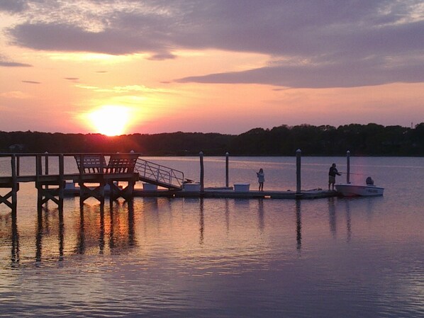 Father and daughter fishing at sunset 2012.
Just steps out the back door.