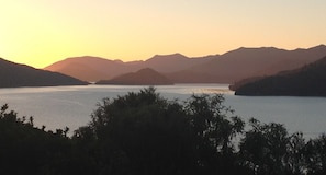 Sunset view of the Kenepuru Sound from the terrace/balcony