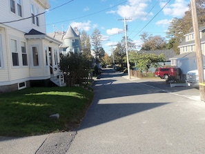 view down greeley avenue to cottage street