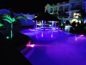 Night-time view of pool
