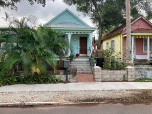 Blue house is rental. Pink house is vacant.