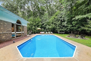 Large 44 Foot heated pool with 9 foot deep-end, available April - November 