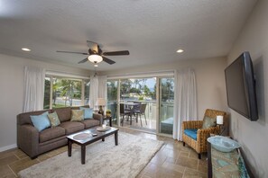 Living area. There is cable TV and wifi. The couch is a sleeper sofa.