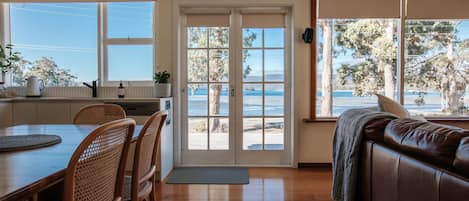 The main living space has views across to Point Puer and Tasman National Park.