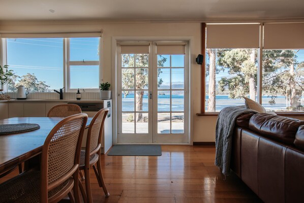 The main living space has views across to Point Puer and Tasman National Park.